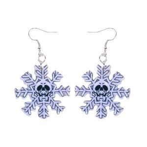New Christmas Holiday Goth Skull Snowflake Drop Earrings Emo Gift Pastel Winter